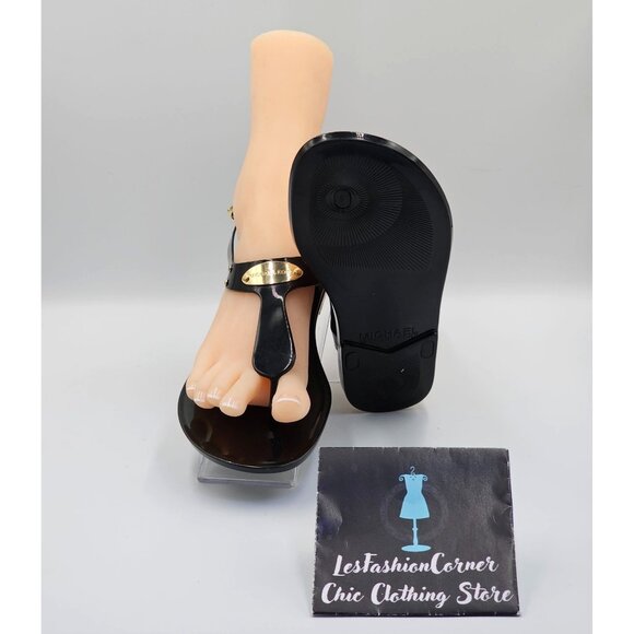 Michael Kors Women's Black Jelly Gold Logo Plate Thong Sandals Size 8M 2648 - Picture 4 of 16